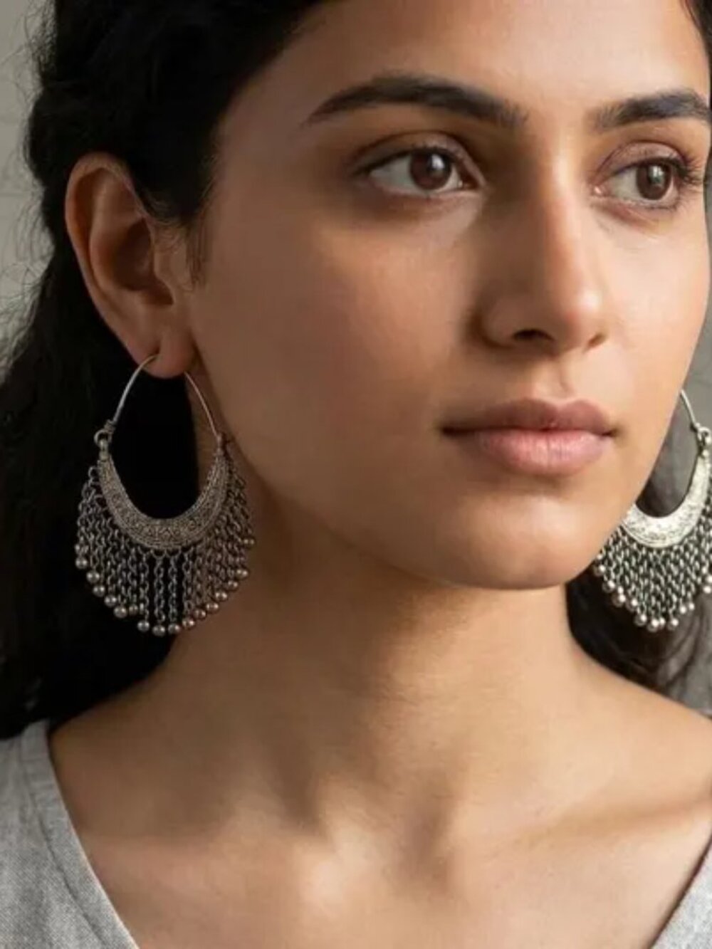 Handmade Hoop Earrings: Kuchi Tribal Vintage Earrings with Bells